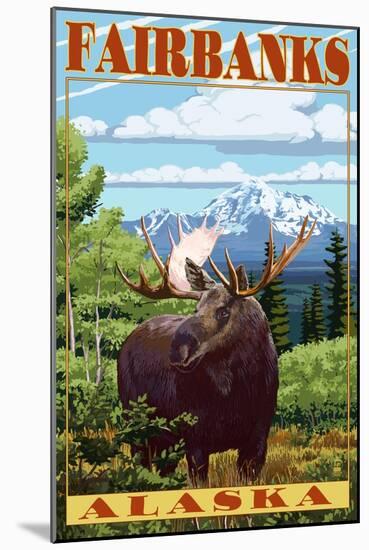 Fairbanks, Alaska - Moose Scene-Lantern Press-Mounted Art Print