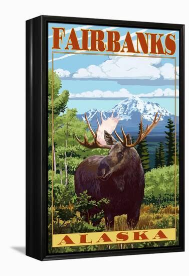 Fairbanks, Alaska - Moose Scene-Lantern Press-Framed Stretched Canvas