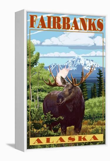 Fairbanks, Alaska - Moose Scene-Lantern Press-Framed Stretched Canvas