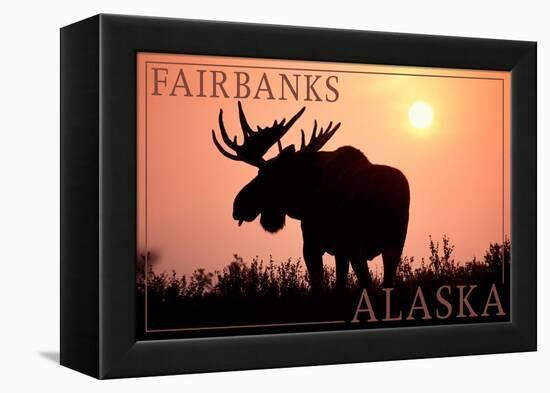 Fairbanks, Alaska - Moose Silhouette-Lantern Press-Framed Stretched Canvas