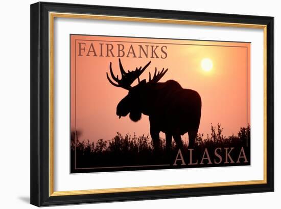 Fairbanks, Alaska - Moose Silhouette-Lantern Press-Framed Art Print