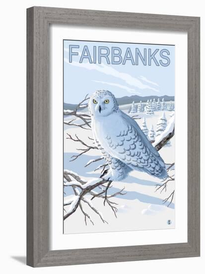 Fairbanks, Alaska, Snowy Owl Scene-Lantern Press-Framed Art Print