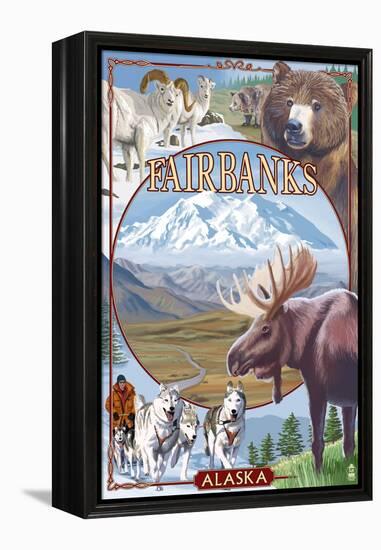 Fairbanks, Alaska - Wildlife Montage Scenes-Lantern Press-Framed Stretched Canvas