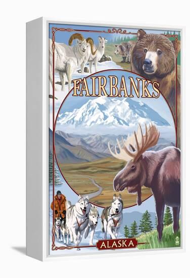 Fairbanks, Alaska - Wildlife Montage Scenes-Lantern Press-Framed Stretched Canvas