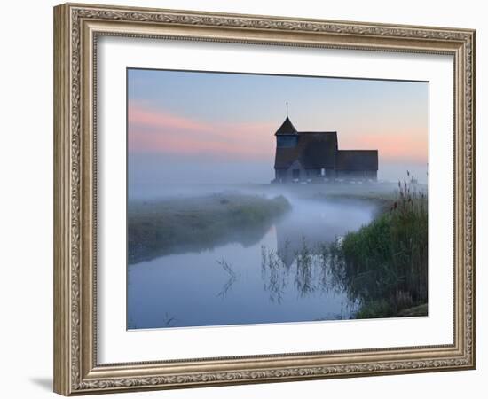 Fairfield Church in Dawn Mist, Romney Marsh, Near Rye, Kent, England, United Kingdom, Europe-Stuart Black-Framed Photographic Print