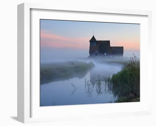 Fairfield Church in Dawn Mist, Romney Marsh, Near Rye, Kent, England, United Kingdom, Europe-Stuart Black-Framed Photographic Print