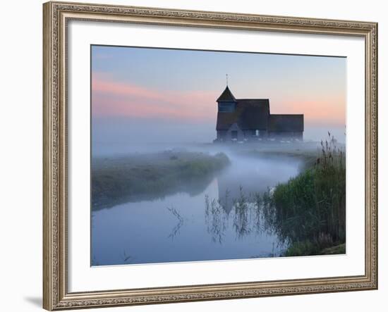 Fairfield Church in Dawn Mist, Romney Marsh, Near Rye, Kent, England, United Kingdom, Europe-Stuart Black-Framed Photographic Print