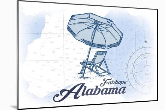 Fairhope, Alabama - Beach Chair and Umbrella - Blue - Coastal Icon-Lantern Press-Mounted Art Print