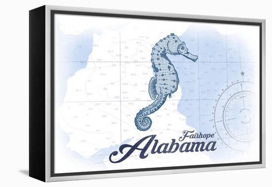 Fairhope, Alabama - Seahorse - Blue - Coastal Icon-Lantern Press-Framed Stretched Canvas