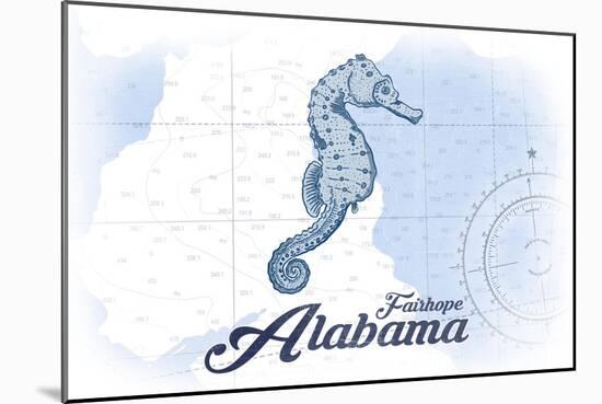 Fairhope, Alabama - Seahorse - Blue - Coastal Icon-Lantern Press-Mounted Art Print