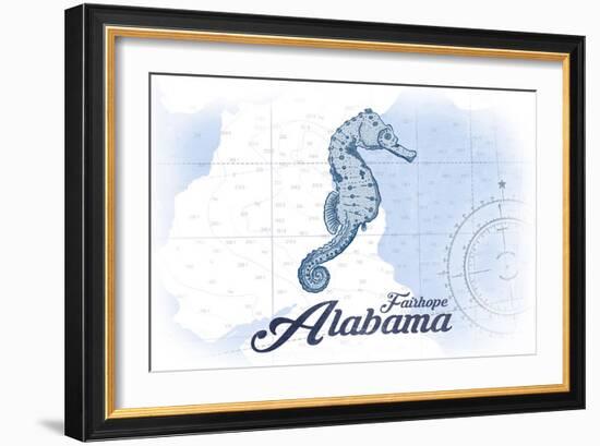 Fairhope, Alabama - Seahorse - Blue - Coastal Icon-Lantern Press-Framed Art Print