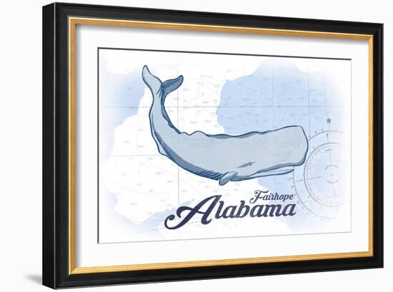 Fairhope, Alabama - Whale - Blue - Coastal Icon-Lantern Press-Framed Art Print