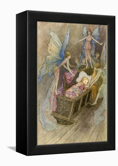 Fairies Around a Baby's Cot-Warwick Goble-Framed Premier Image Canvas