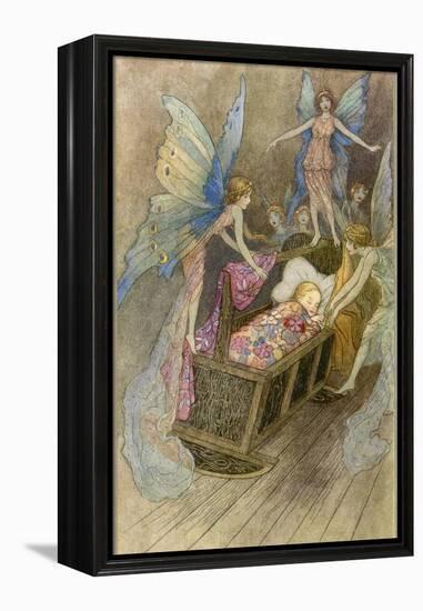 Fairies Around a Baby's Cot-Warwick Goble-Framed Premier Image Canvas