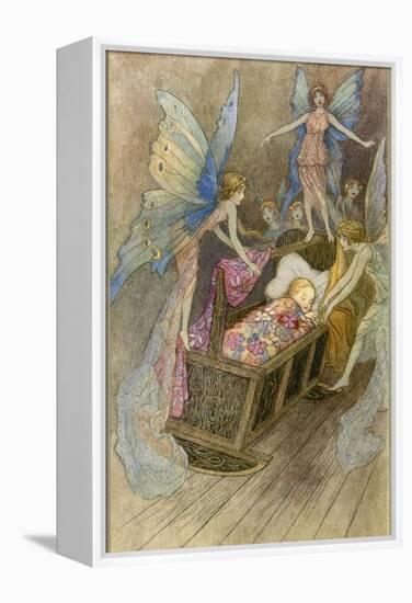 Fairies Around a Baby's Cot-Warwick Goble-Framed Premier Image Canvas