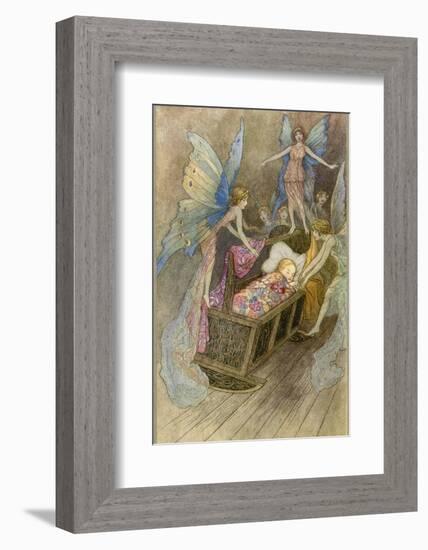 Fairies Around a Baby's Cot-Warwick Goble-Framed Photographic Print