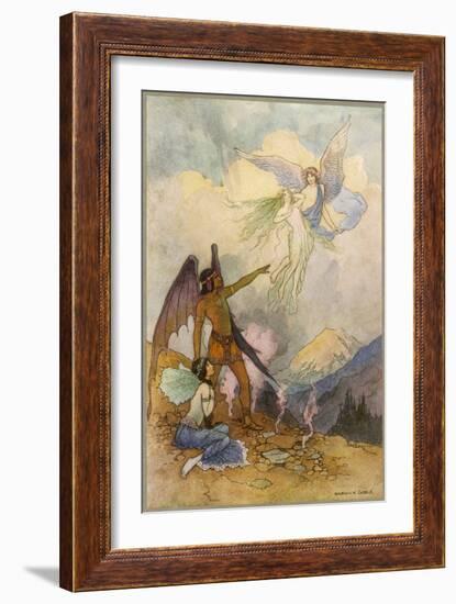 Fairies in a Mountain Landscape-Warwick Goble-Framed Art Print