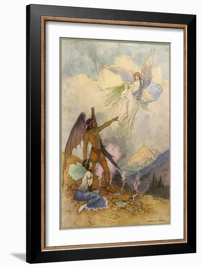 Fairies in a Mountain Landscape-Warwick Goble-Framed Art Print