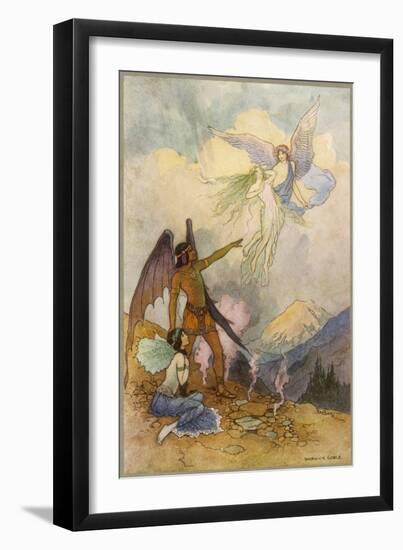 Fairies in a Mountain Landscape-Warwick Goble-Framed Art Print