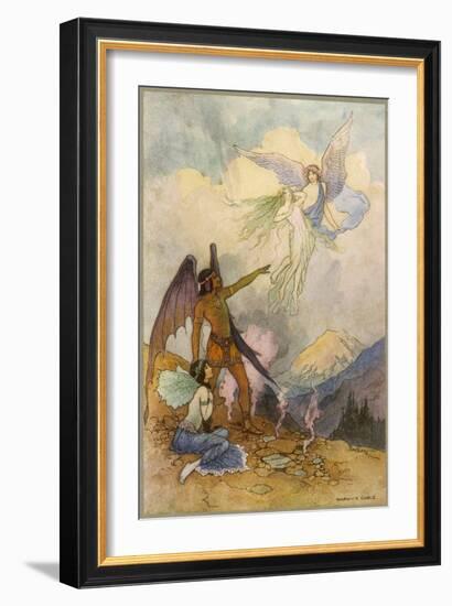 Fairies in a Mountain Landscape-Warwick Goble-Framed Art Print