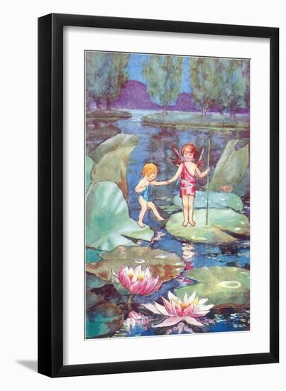 Fairies on Lily Pond-null-Framed Art Print