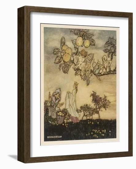 Fairies Pick Apples-Arthur Rackham-Framed Art Print