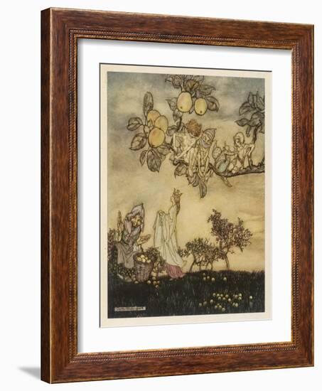 Fairies Pick Apples-Arthur Rackham-Framed Art Print