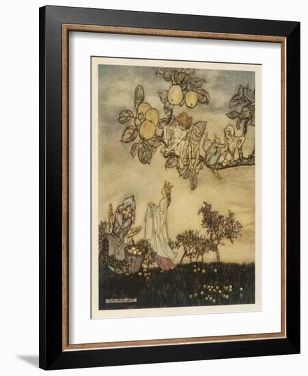 Fairies Pick Apples-Arthur Rackham-Framed Art Print