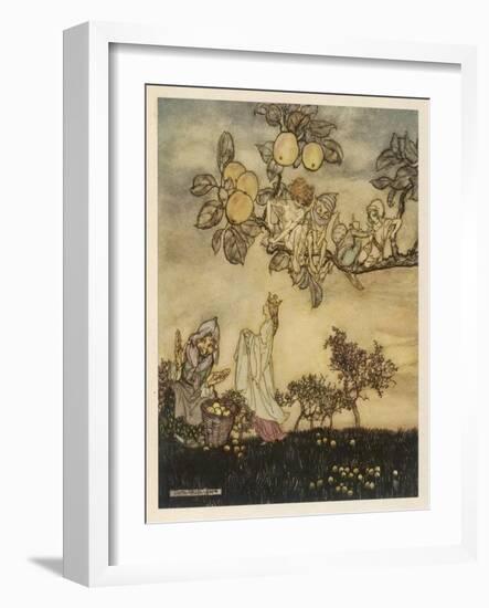 Fairies Pick Apples-Arthur Rackham-Framed Art Print