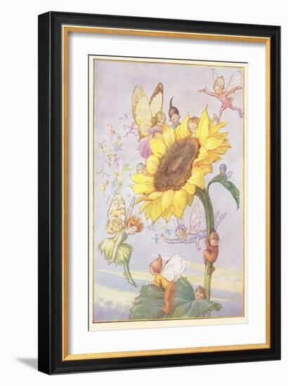 Fairies with Sunflower-null-Framed Art Print