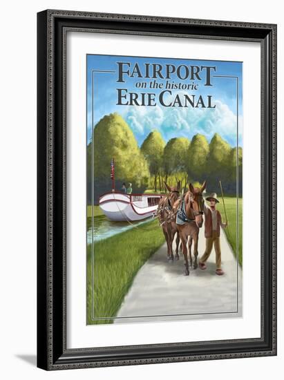 Fairport, New York - Horses Along Canal-Lantern Press-Framed Art Print