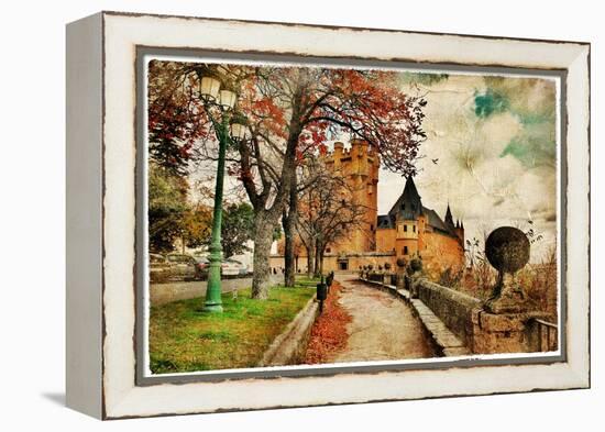 Fairy Alcazar Castle, Segovia , Spain, Picture In Painting Style-Maugli-l-Framed Stretched Canvas