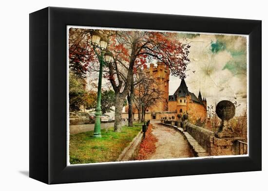 Fairy Alcazar Castle, Segovia , Spain, Picture In Painting Style-Maugli-l-Framed Stretched Canvas