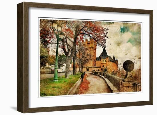 Fairy Alcazar Castle, Segovia , Spain, Picture In Painting Style-Maugli-l-Framed Art Print