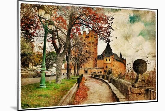 Fairy Alcazar Castle, Segovia , Spain, Picture In Painting Style-Maugli-l-Mounted Art Print