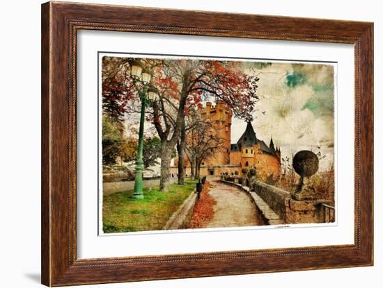 Fairy Alcazar Castle, Segovia , Spain, Picture In Painting Style-Maugli-l-Framed Premium Giclee Print