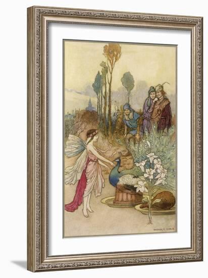 Fairy and a Peacock-Warwick Goble-Framed Art Print