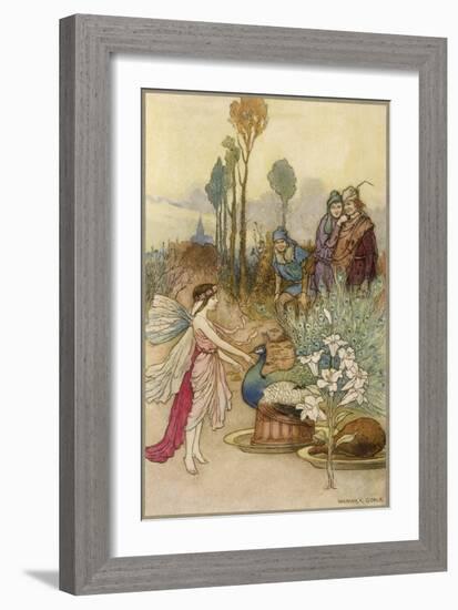 Fairy and a Peacock-Warwick Goble-Framed Art Print