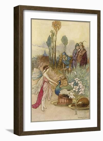 Fairy and a Peacock-Warwick Goble-Framed Art Print