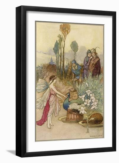 Fairy and a Peacock-Warwick Goble-Framed Art Print