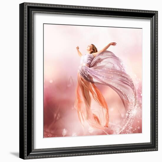 Fairy. Beautiful Girl In Blowing Dress Flying. Magic-Subbotina Anna-Framed Art Print