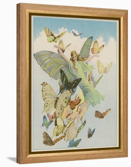 Fairy Flying with Butterflies-null-Framed Premier Image Canvas