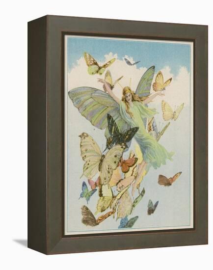 Fairy Flying with Butterflies-null-Framed Premier Image Canvas