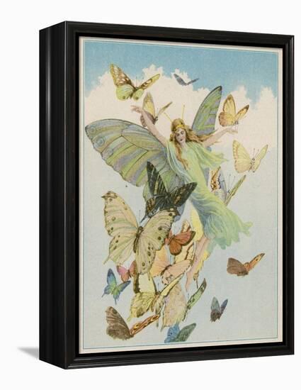 Fairy Flying with Butterflies-null-Framed Premier Image Canvas