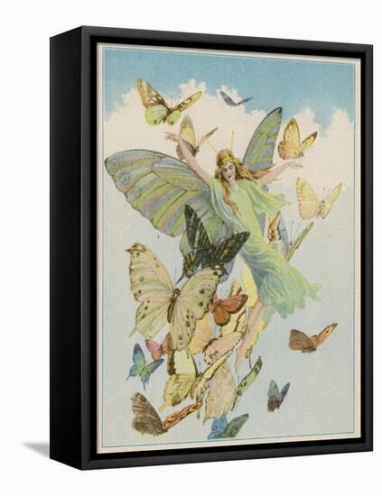 Fairy Flying with Butterflies-null-Framed Premier Image Canvas