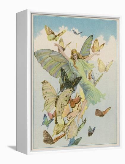 Fairy Flying with Butterflies-null-Framed Premier Image Canvas