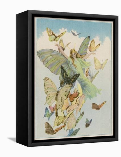 Fairy Flying with Butterflies-null-Framed Premier Image Canvas