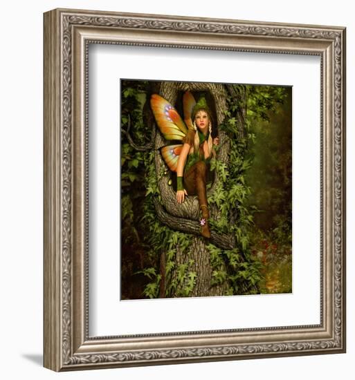 Fairy in a Tree Knothole-null-Framed Art Print