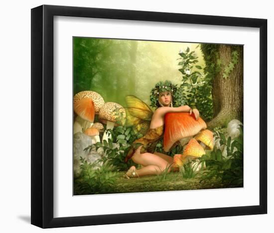 Fairy Leaning on a Mushroom-null-Framed Art Print