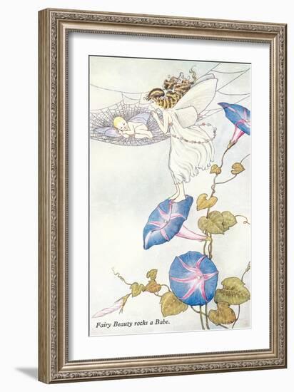 Fairy Mother and Baby on Morning Glory-null-Framed Art Print